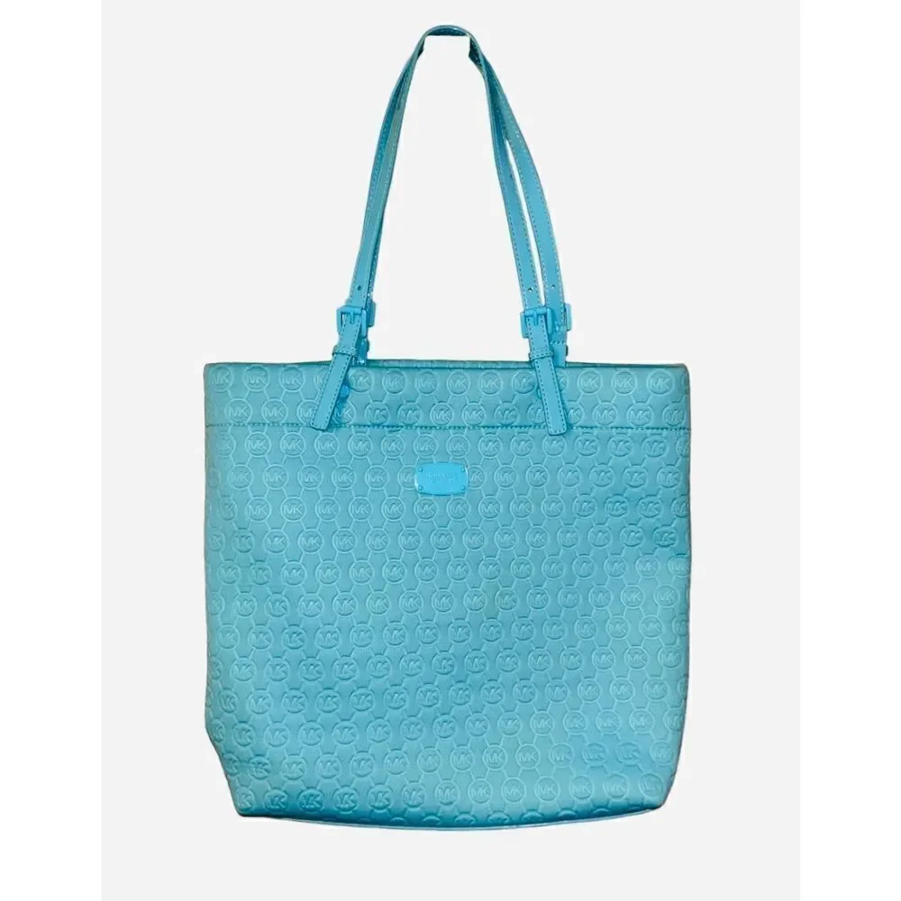 Michael Kors Turquoise Neoprene Tote with Patent Straps